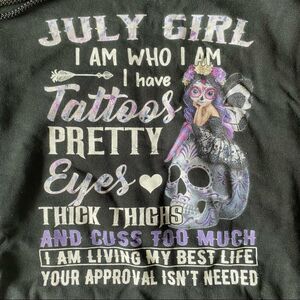 July Birthday Girl with Tattoos Hoodie Black Large